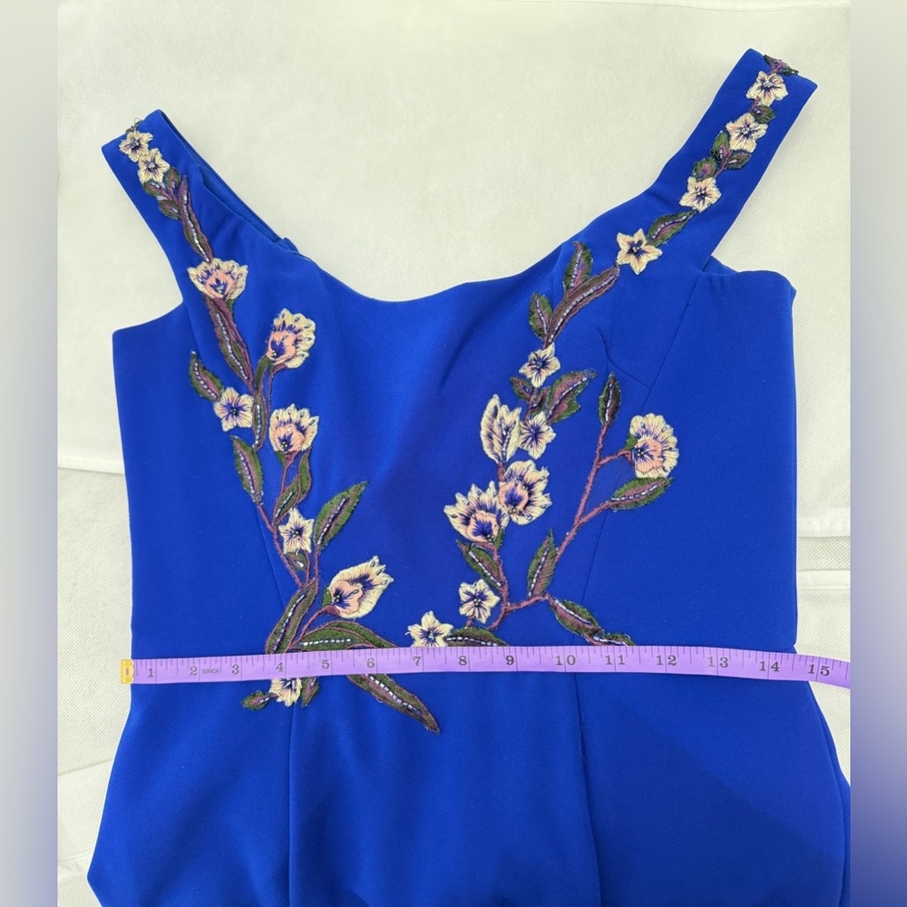 Marchesa Notte Blue Floral Embroidered Long Formal Evening Gown Dress - Picture 16 of 17